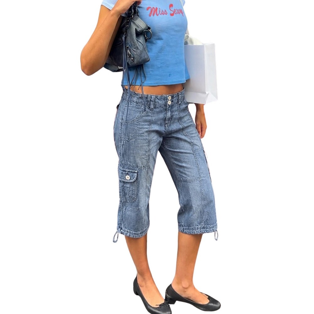 Y2K Gap Low Rise Cargo Capris Jeans Size 6 Utility Indie Sleaze Model Off Duty